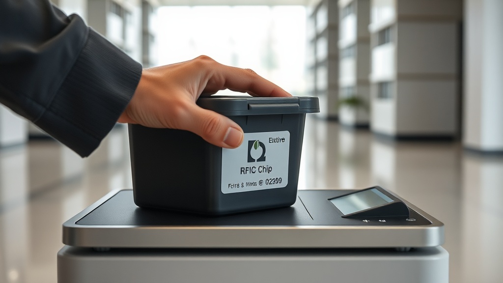 RFID 칩 인식 음식물 쓰레기 종량기에 배출하는 장면