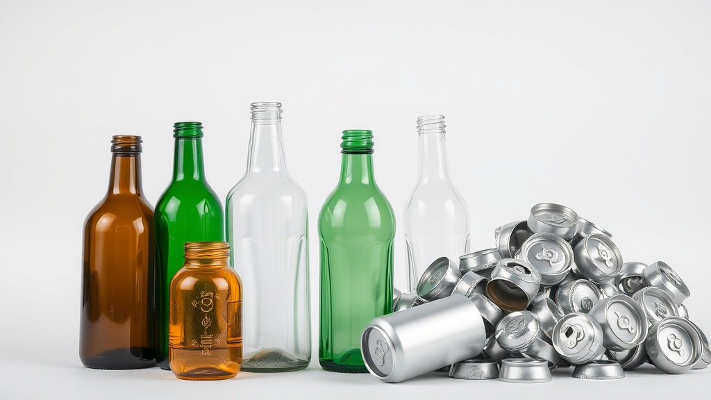 색상별로 분리된 유리병과 깨끗하게 세척된 금속 캔